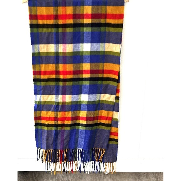 V. Fraas Cashmink Plaid Scarf Made in Germany Fringe Colorful Print Preppy - Picture 7 of 7